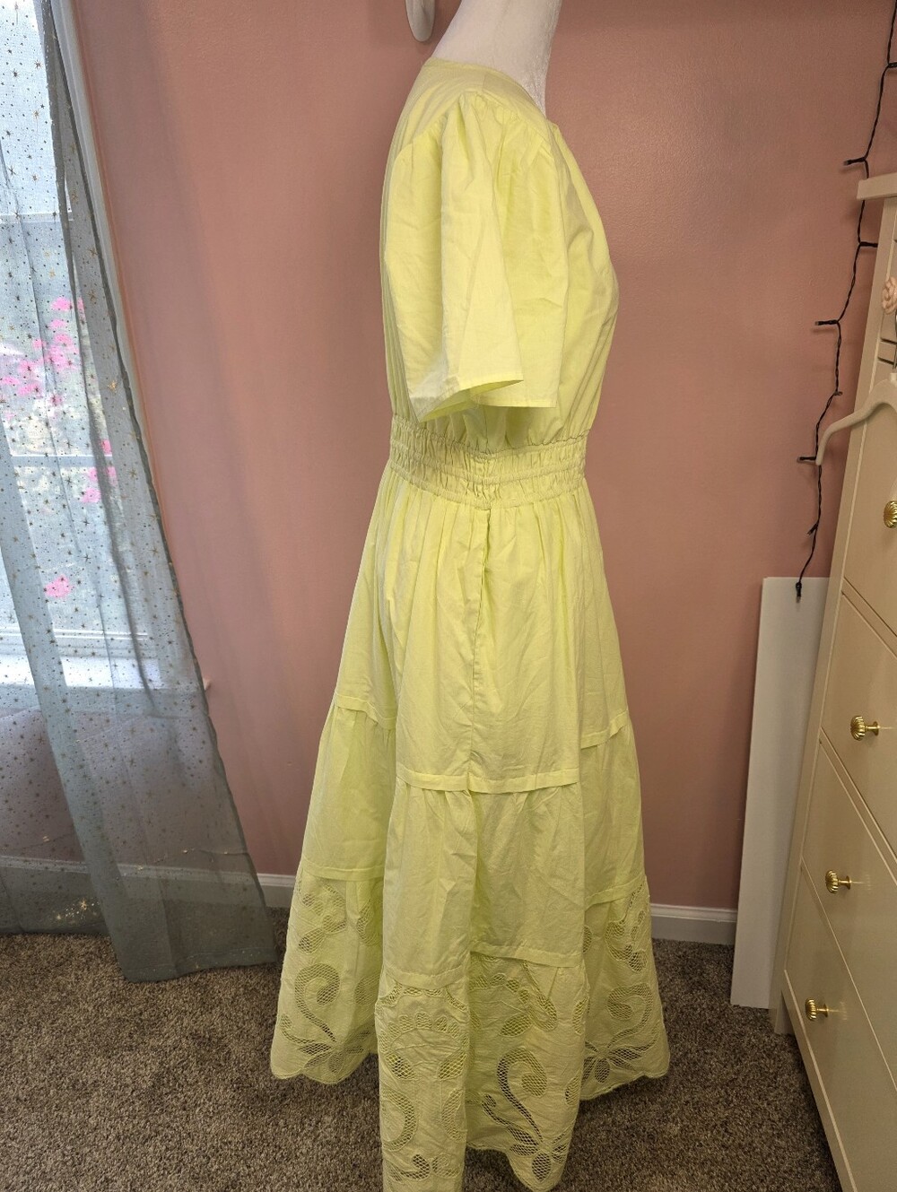 Haute Hippie Style Yellow Cutwork Lace Tiered Maxi Dress Size M - Picture 4 of 8